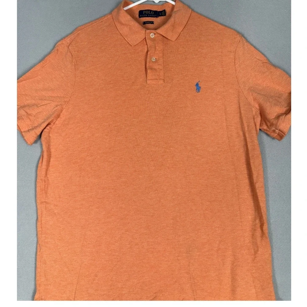 Polo Ralph Lauren Polo Shirt Mens Large Orange Classic Fit Casual Rugby Pony